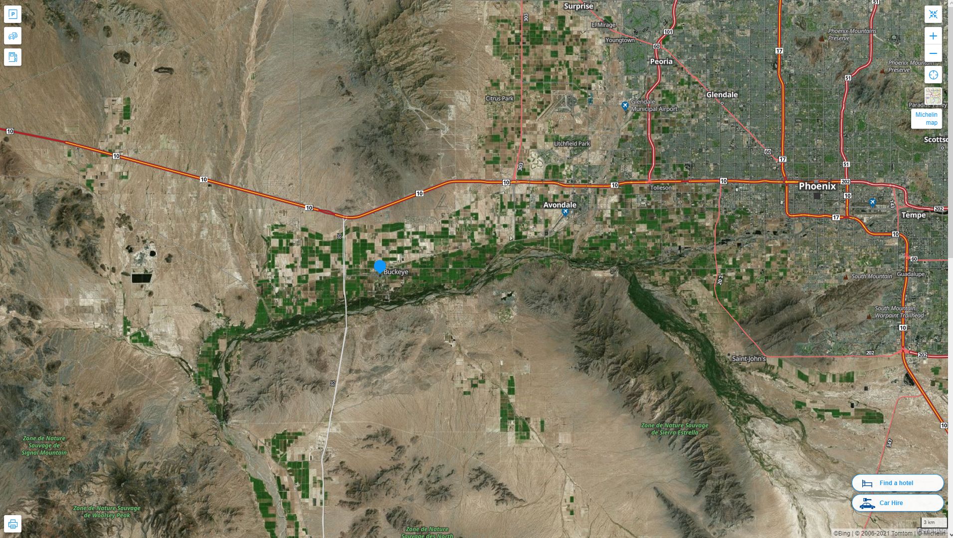Buckeye Arizona Highway and Road Map with Satellite View